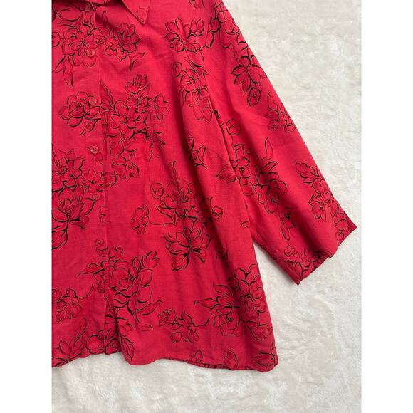 Alfred Dunner Red Floral Burnout Button Top 22W 2X Classy Mature - Picture 2 of 10